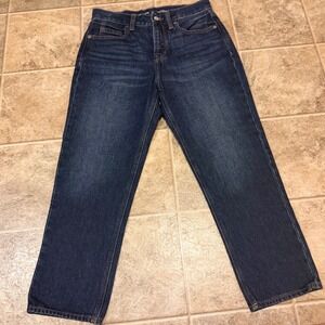 Old Navy Womens 0 High Rise Slouchy Straight Jeans Dark Wash Button Fly Cotton